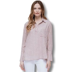 Pleione Anthropology Pink/Beige and Whiye Dots Long Sleeve Pull Over Blouse Top